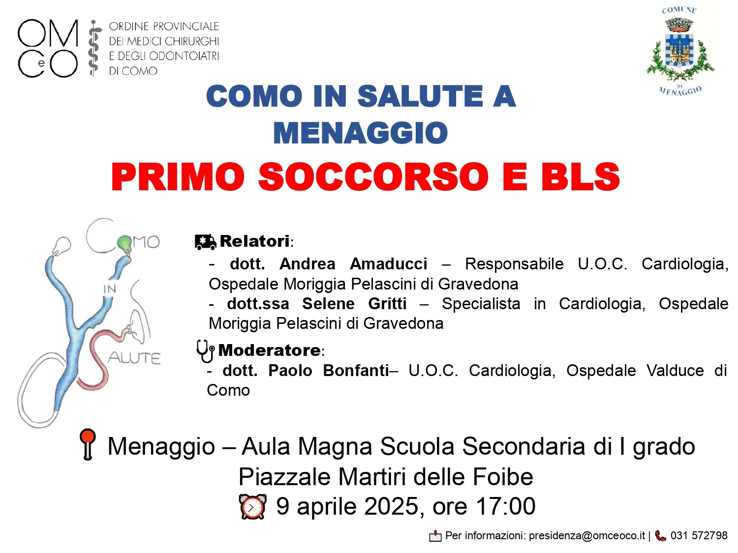 PRIMO SOCCORSO E BLS - COMO IN SALUTE A MENAGGIO - Mercoledì 9 aprile, ore 17:00